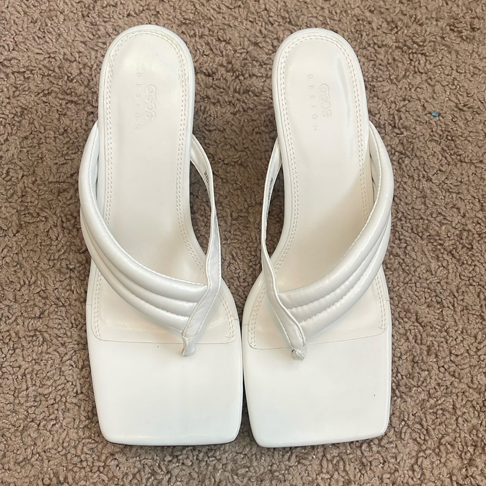 ASOS Design Herring padded toe thong heeled sandals in white